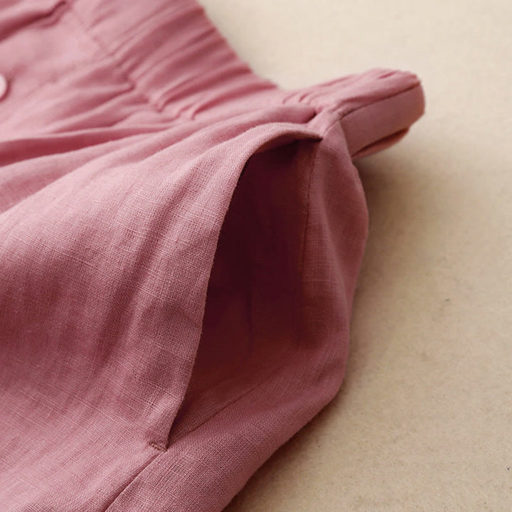 Buddha Stones Summer 2pcs Plain Long Sleeve Shirt Top Shorts Meditation Clothing Women's Set With Pockets - image 12