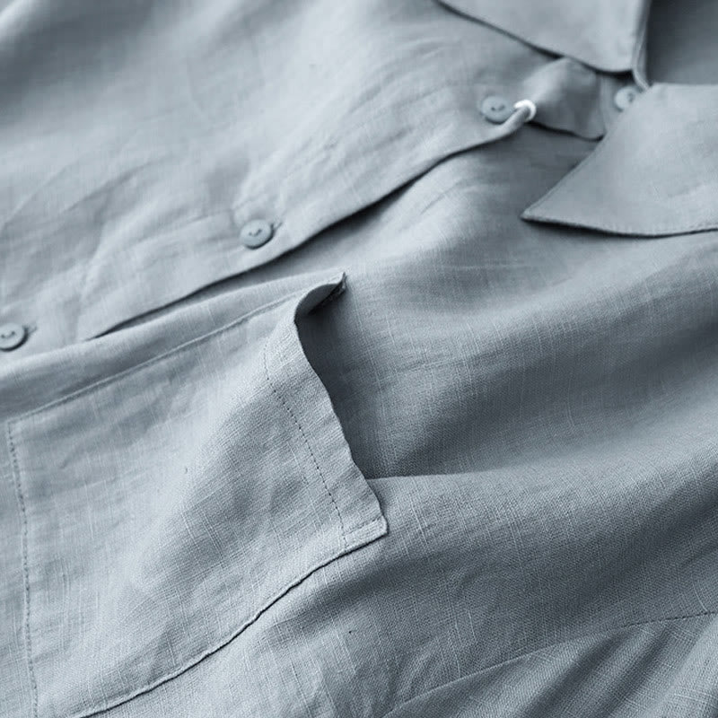 Buddha Stones Summer 2pcs Plain Long Sleeve Shirt Top Shorts Meditation Clothing Women's Set With Pockets - image 22