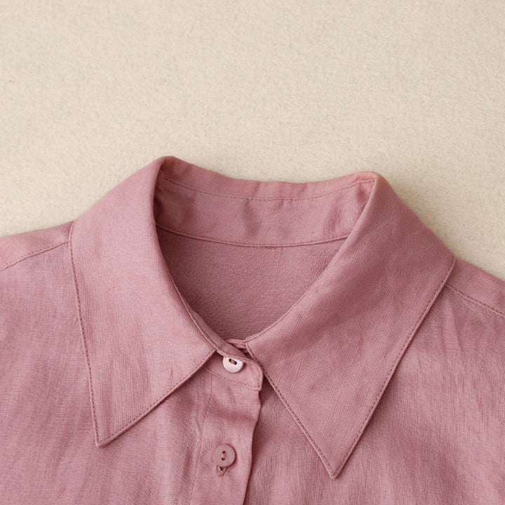 Buddha Stones Summer 2pcs Plain Long Sleeve Shirt Top Shorts Meditation Clothing Women's Set With Pockets - image 5