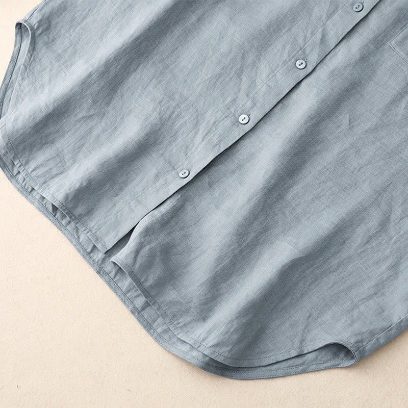 Buddha Stones Summer 2pcs Plain Long Sleeve Shirt Top Shorts Meditation Clothing Women's Set With Pockets - image 23