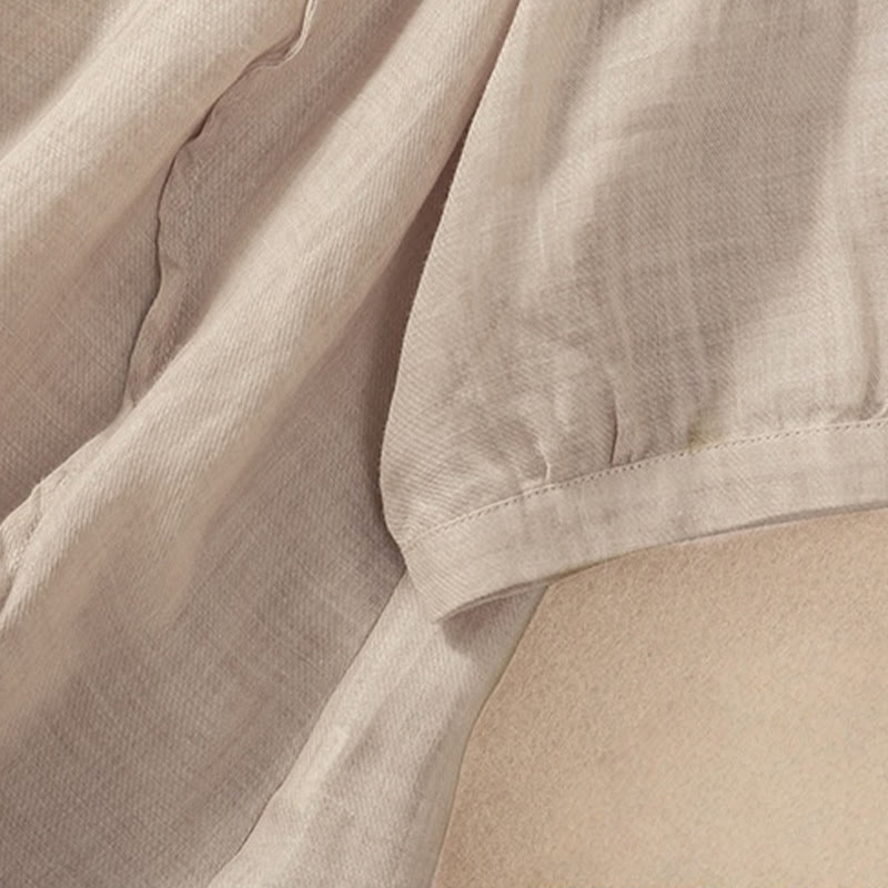 Buddha Stones Casual Daily Plain Button Ruffled Design Stand Collar Women's Cotton Linen Three Quarter Sleeve Shirt Cardigan - image 12