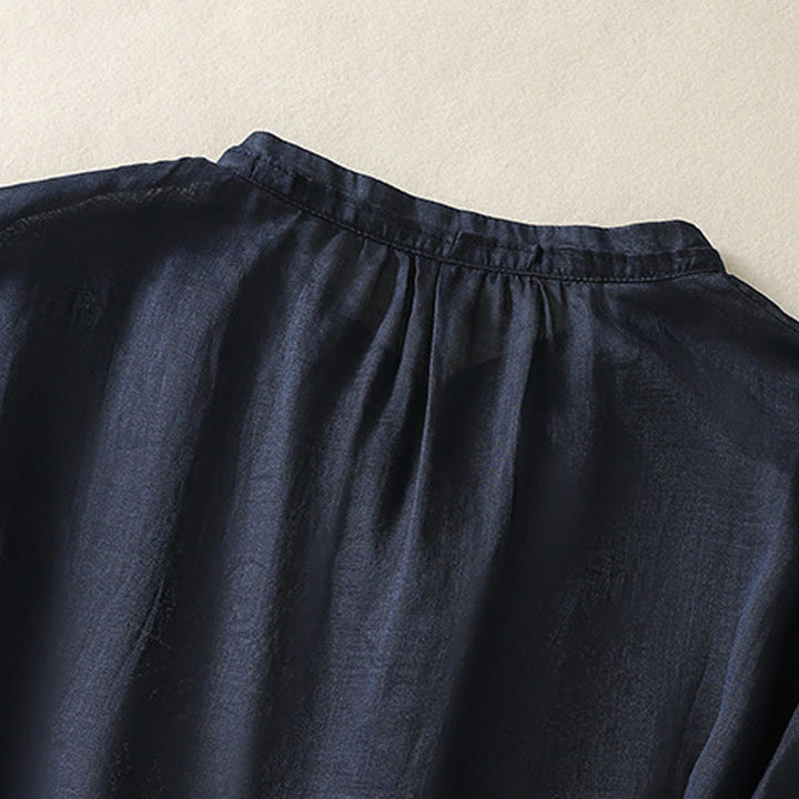 Buddha Stones Casual Artistic Embroidery Leaves Pattern Women's Cotton Linen Three Quarter Sleeve Shirt Cardigan - image 10