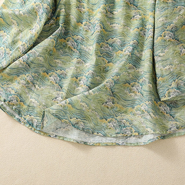 Buddha Stones Summer Casual Printing Frog-Button Design Women's Cotton Linen Long Sleeve Shirt - image 16