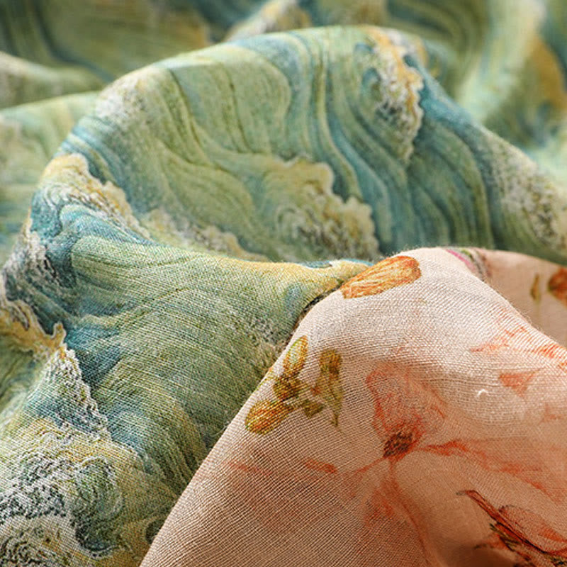 Buddha Stones Summer Casual Printing Frog-Button Design Women's Cotton Linen Long Sleeve Shirt - image 20