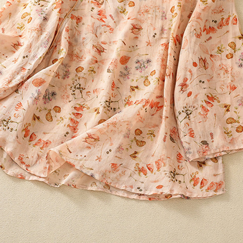 Buddha Stones Summer Casual Printing Frog-Button Design Women's Cotton Linen Long Sleeve Shirt - image 7