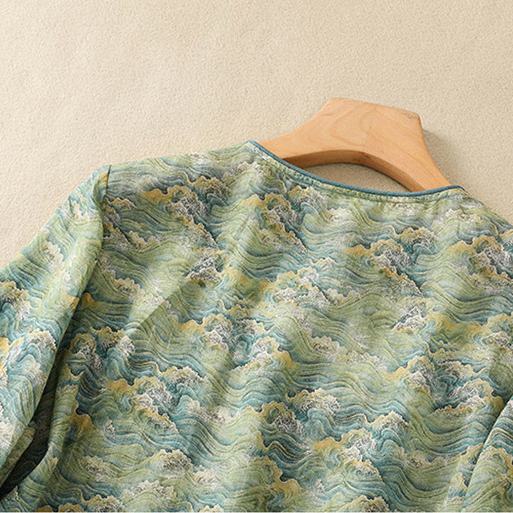 Buddha Stones Summer Casual Printing Frog-Button Design Women's Cotton Linen Long Sleeve Shirt - image 14