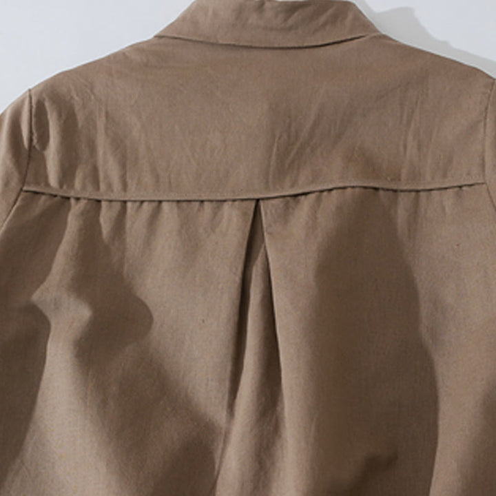 Buddha Stones Summer Retro Solid Color Button Design Short Sleeve Cotton Midi Dress With Pockets - image 12