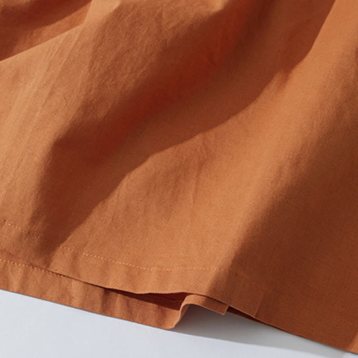 Buddha Stones Summer Retro Solid Color Button Design Short Sleeve Cotton Midi Dress With Pockets - image 8