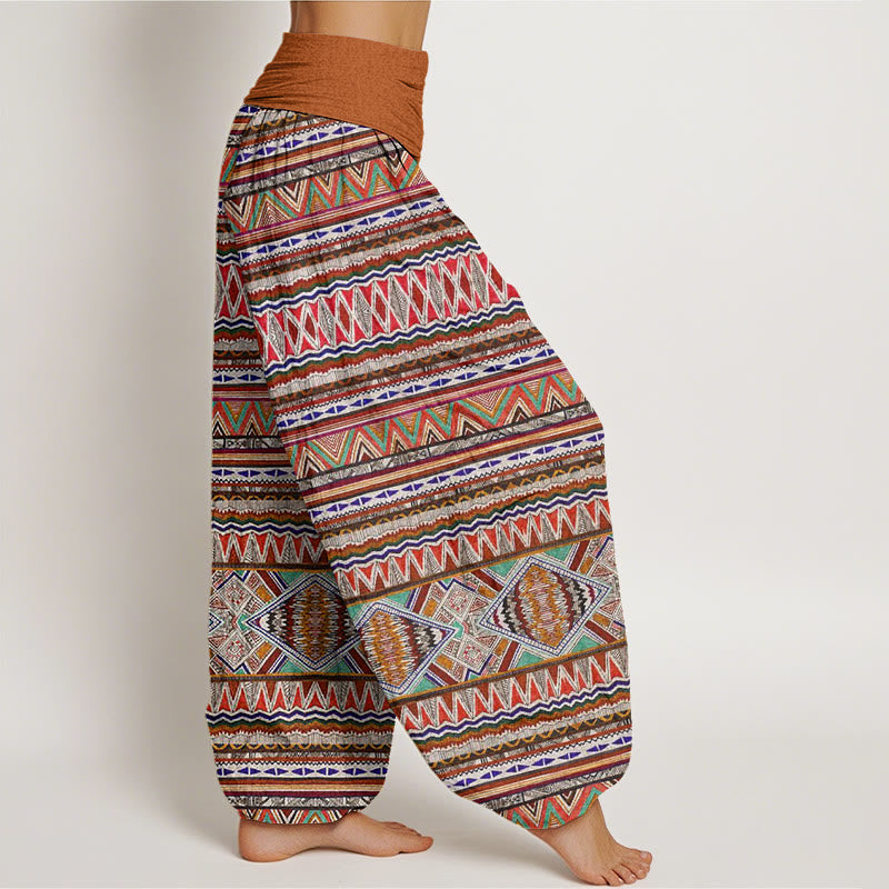 Buddha Stones Cotton Casual Tribal Style Geometric Pattern Women's Elastic Waist Harem Pants - image 1