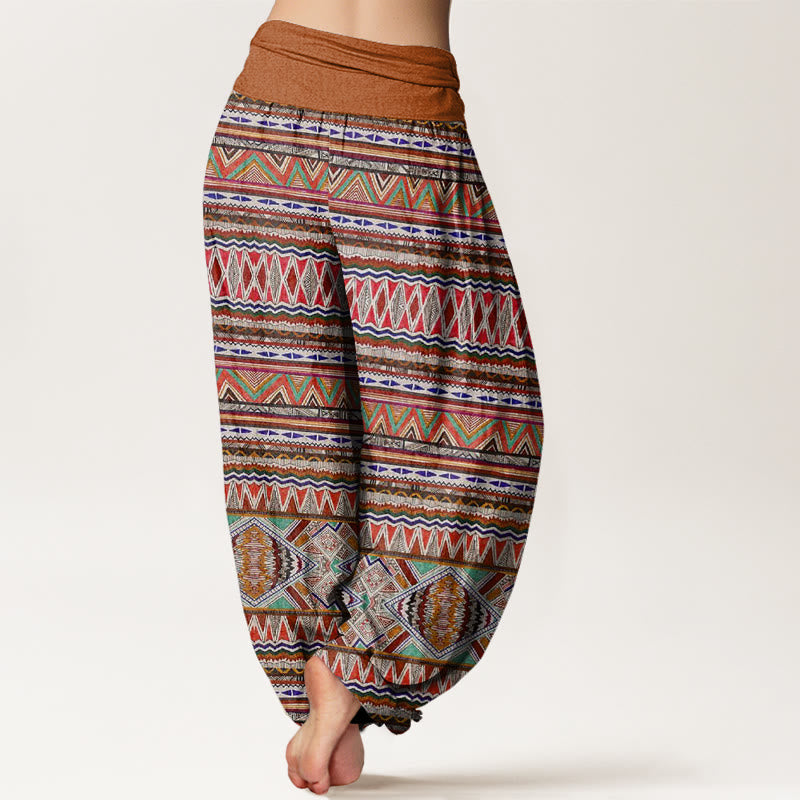 Buddha Stones Cotton Casual Tribal Style Geometric Pattern Women's Elastic Waist Harem Pants - image 2