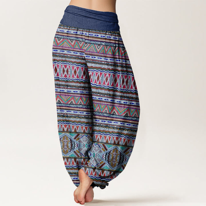 Buddha Stones Cotton Casual Tribal Style Geometric Pattern Women's Elastic Waist Harem Pants - image 9