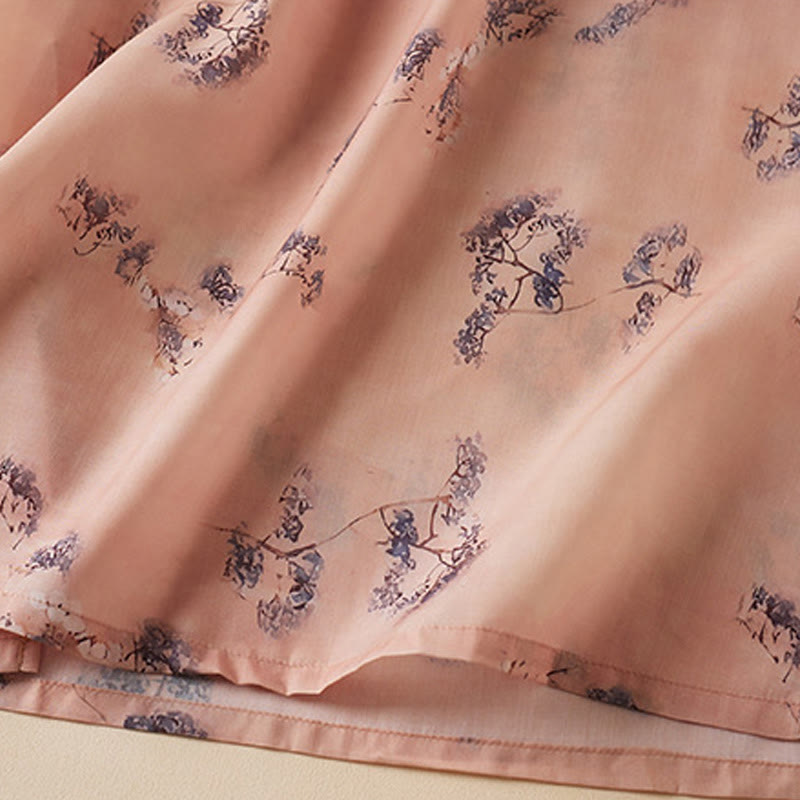 Buddha Stones Summer Vintage Printing Floral Slanted Button Stand Collar Design Half Sleeve Cotton Cheongsam Midi Dress With Pockets - image 6