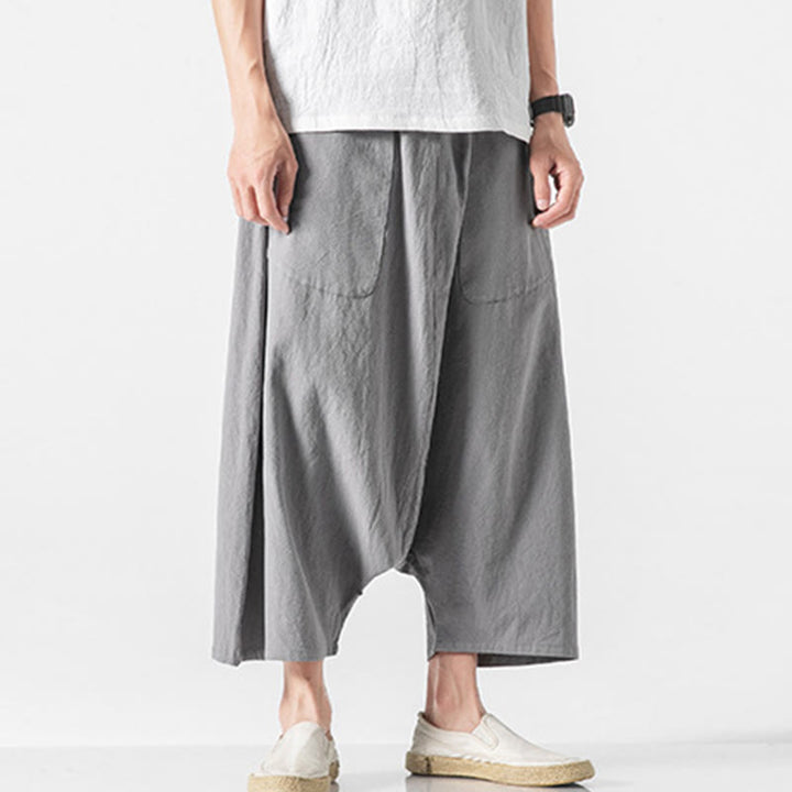 Buddha Stones Casual Low Crotch Design Drawstring Men's 7-8 Length Wide Leg Pants With Pockets - image 24