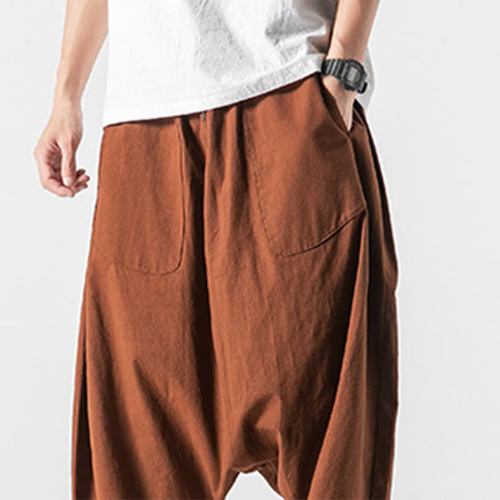 Buddha Stones Casual Low Crotch Design Drawstring Men's 7-8 Length Wide Leg Pants With Pockets - image 16