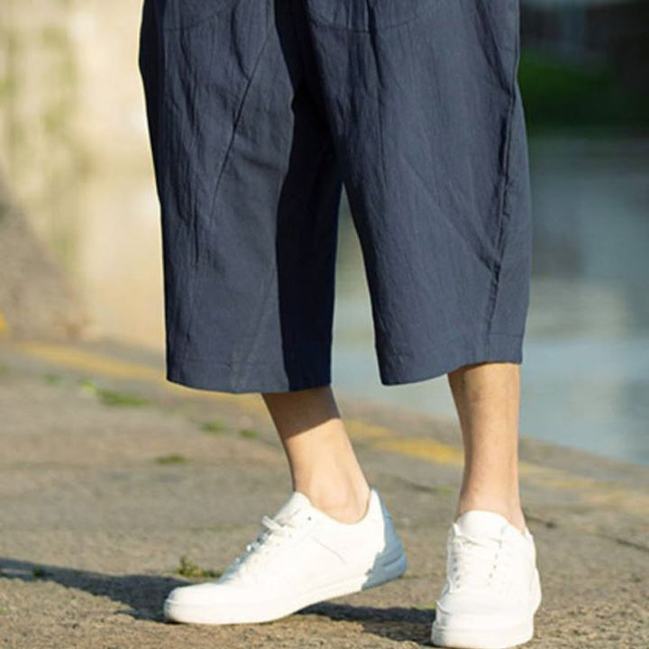Buddha Stones Summer Plain Pleat Design Drawstring Men's 7-8 Length Pants With Pockets - image 17