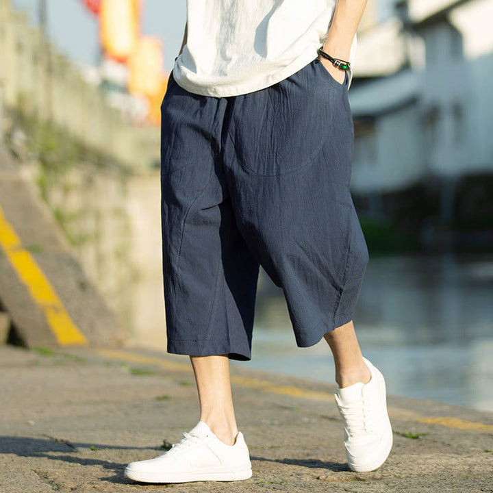 Buddha Stones Summer Plain Pleat Design Drawstring Men's 7-8 Length Pants With Pockets - DarkSlateBlue - US/UK/AU46，EU56 (5XL) - image 11