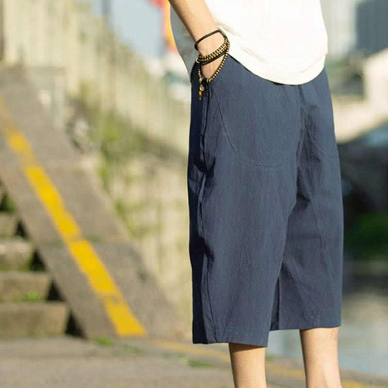 Buddha Stones Summer Plain Pleat Design Drawstring Men's 7-8 Length Pants With Pockets - image 13