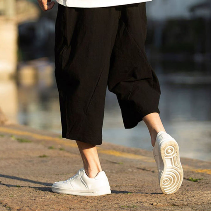 Buddha Stones Summer Plain Pleat Design Drawstring Men's 7-8 Length Pants With Pockets - image 6