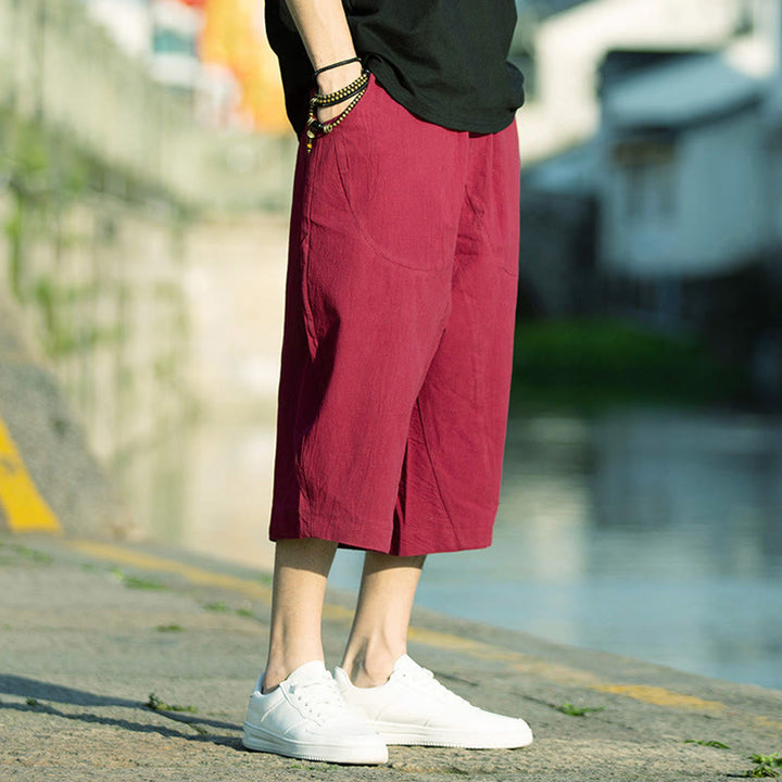 Buddha Stones Summer Plain Pleat Design Drawstring Men's 7-8 Length Pants With Pockets - Crimson - US/UK/AU46，EU56 (5XL) - image 18