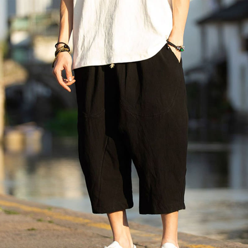 Buddha Stones Summer Plain Pleat Design Drawstring Men's 7-8 Length Pants With Pockets - image 7