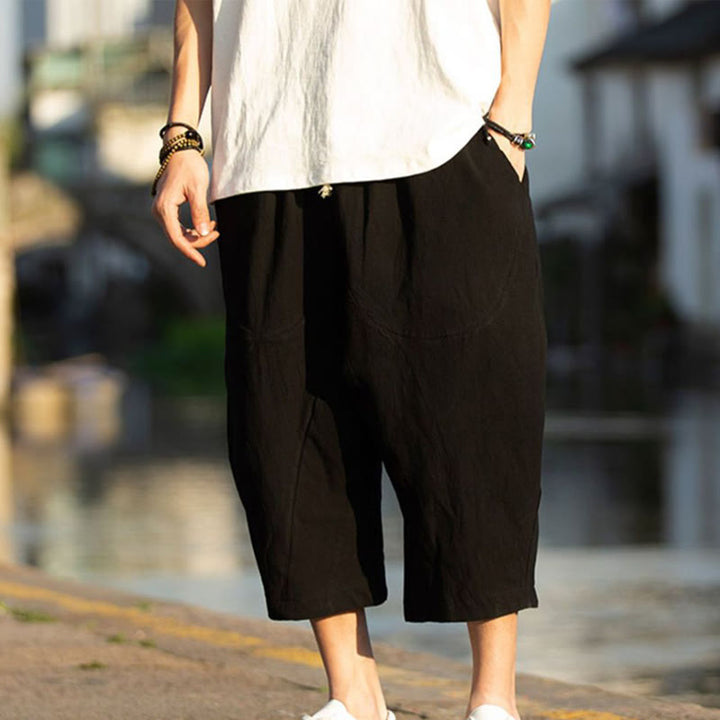 Buddha Stones Summer Plain Pleat Design Drawstring Men's 7-8 Length Pants With Pockets - image 7