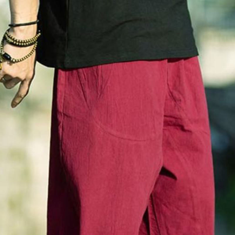 Buddha Stones Summer Plain Pleat Design Drawstring Men's 7-8 Length Cotton Linen Pants With Pockets - image 24