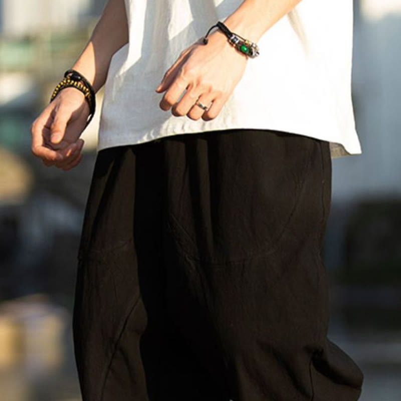 Buddha Stones Summer Plain Pleat Design Drawstring Men's 7-8 Length Cotton Linen Pants With Pockets - image 9