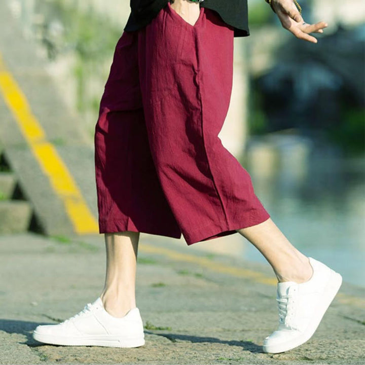 Buddha Stones Summer Plain Pleat Design Drawstring Men's 7-8 Length Pants With Pockets - image 20