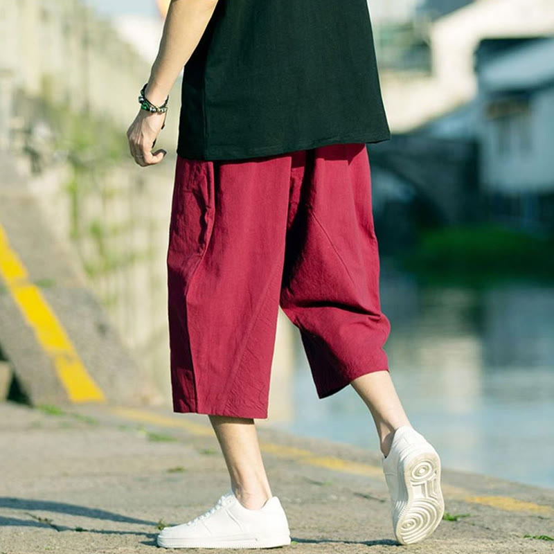 Buddha Stones Summer Plain Pleat Design Drawstring Men's 7-8 Length Pants With Pockets - image 19