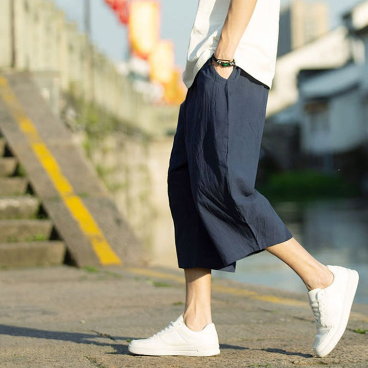 Buddha Stones Summer Plain Pleat Design Drawstring Men's 7-8 Length Pants With Pockets - image 14
