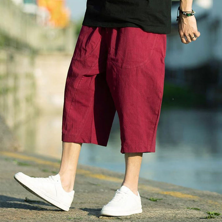 Buddha Stones Summer Plain Pleat Design Drawstring Men's 7-8 Length Cotton Linen Pants With Pockets - image 21