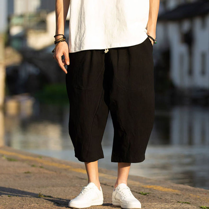 Buddha Stones Summer Plain Pleat Design Drawstring Men's 7-8 Length Pants With Pockets - image 5