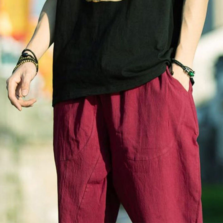 Buddha Stones Summer Plain Pleat Design Drawstring Men's 7-8 Length Pants With Pockets - image 23