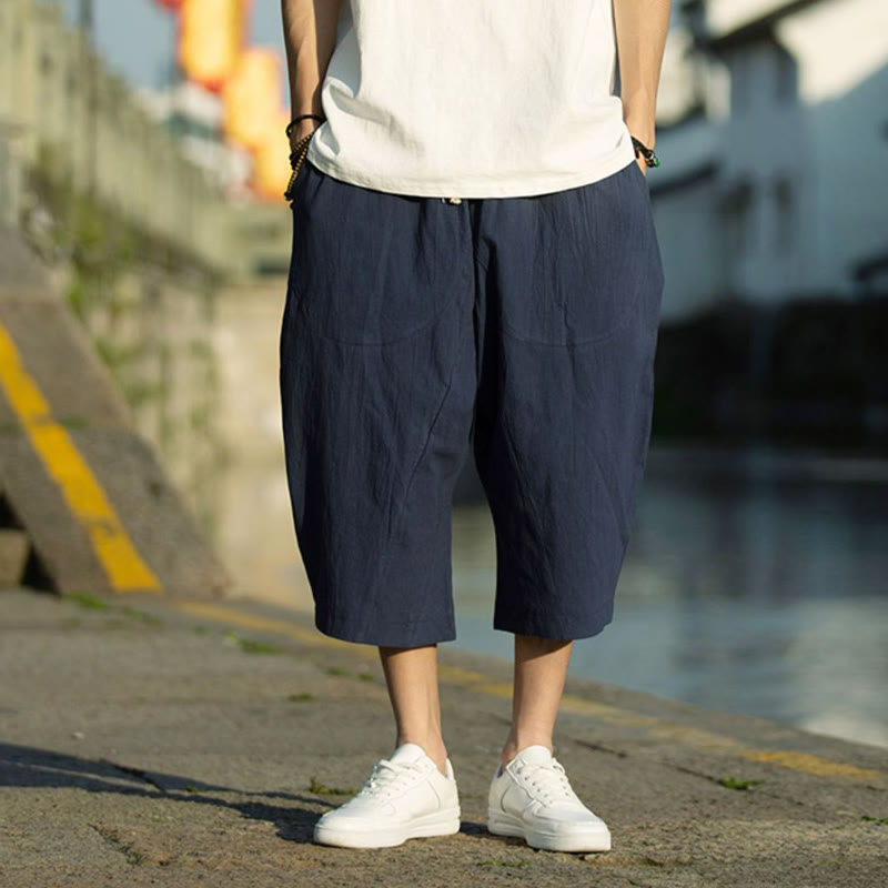 Buddha Stones Summer Plain Pleat Design Drawstring Men's 7-8 Length Pants With Pockets - image 12
