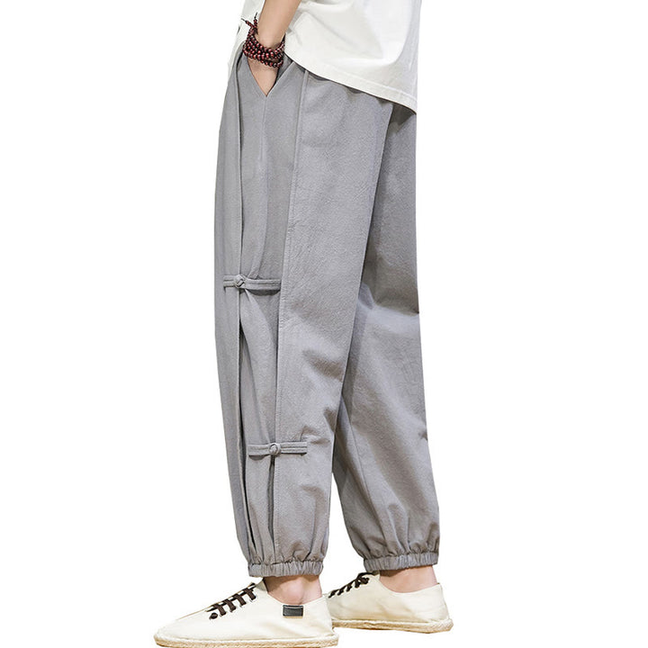 Buddha Stones Summer Vintage Drawstring Chinese Frog-Button Design Men's Cotton Linen Harem Pants With Pockets - image 27