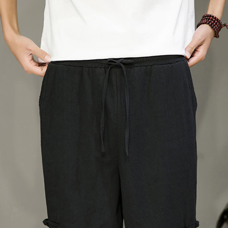 Buddha Stones Summer Vintage Drawstring Chinese Frog-Button Design Men's Cotton Linen Harem Pants With Pockets - image 17