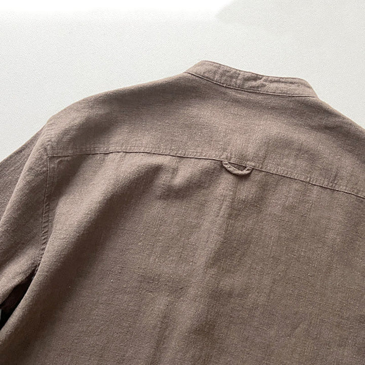 Buddha Stones Casual Solid Color Ramie Linen Cotton Men's Shirt With Pockets