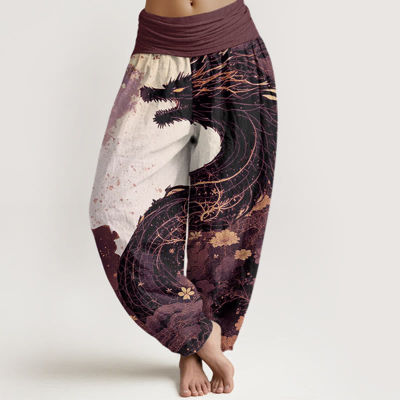 Buddha Stones Cotton Casual Dragon Ancient Tree Pattern Women's Elastic Waist Harem Pants - RosyBrown - US22，UK/AU26，EU54 (6XL) - image 4