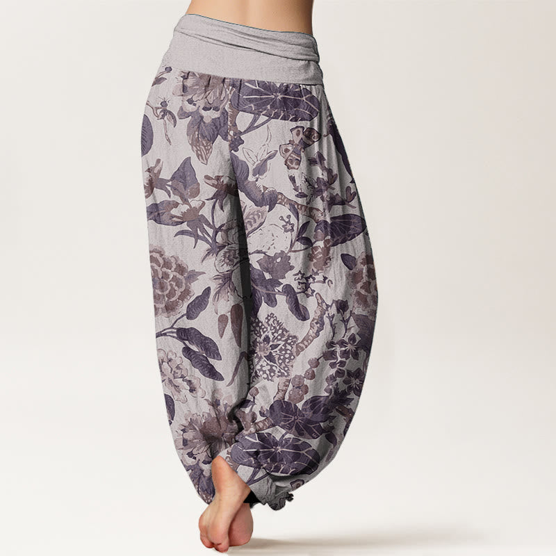 Buddha Stones Pure Cotton Lotus Leaf Peony Pattern Women's Elastic Waist Harem Pants - image 8
