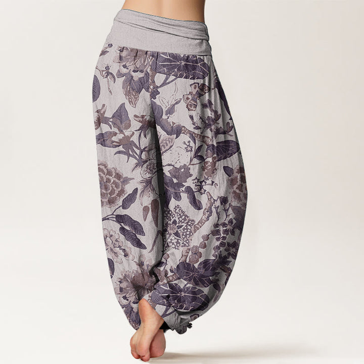 Buddha Stones Pure Cotton Lotus Leaf Peony Pattern Women's Elastic Waist Harem Pants - image 8