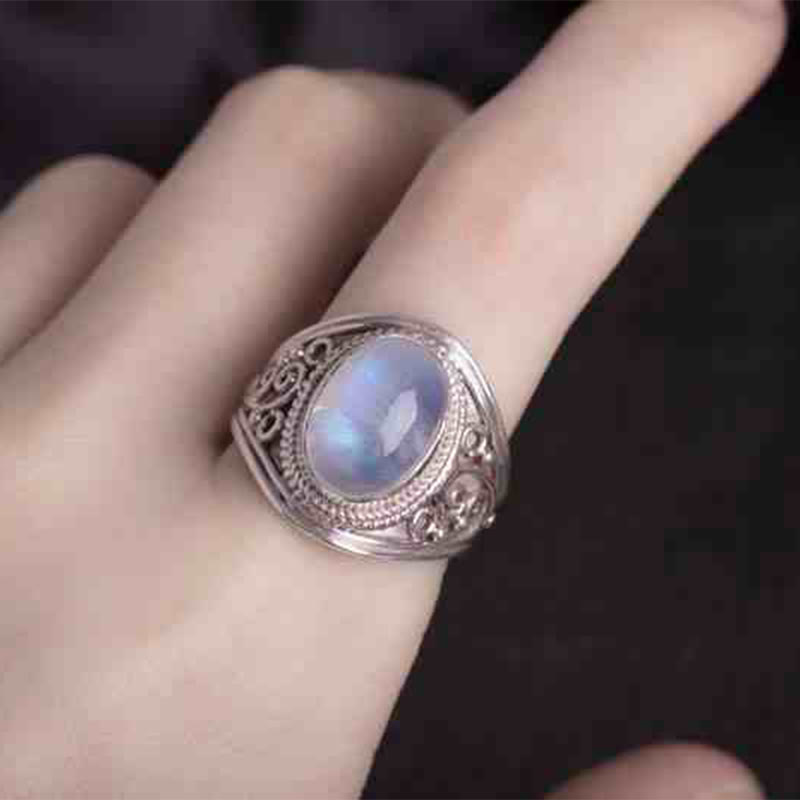 Buddha Stones 925 Sterling Silver Handmade Natural Moonstone Healing Adjustable Ring - image 13