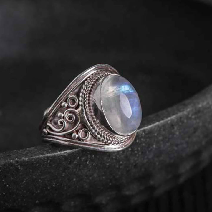 Buddha Stones 925 Sterling Silver Handmade Natural Moonstone Healing Adjustable Ring - Style Three US5-US15(Adjustable) - image 11