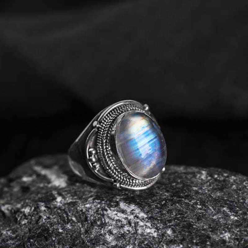Buddha Stones 925 Sterling Silver Handmade Natural Moonstone Healing Adjustable Ring - Style One US5-US15(Adjustable) - image 0