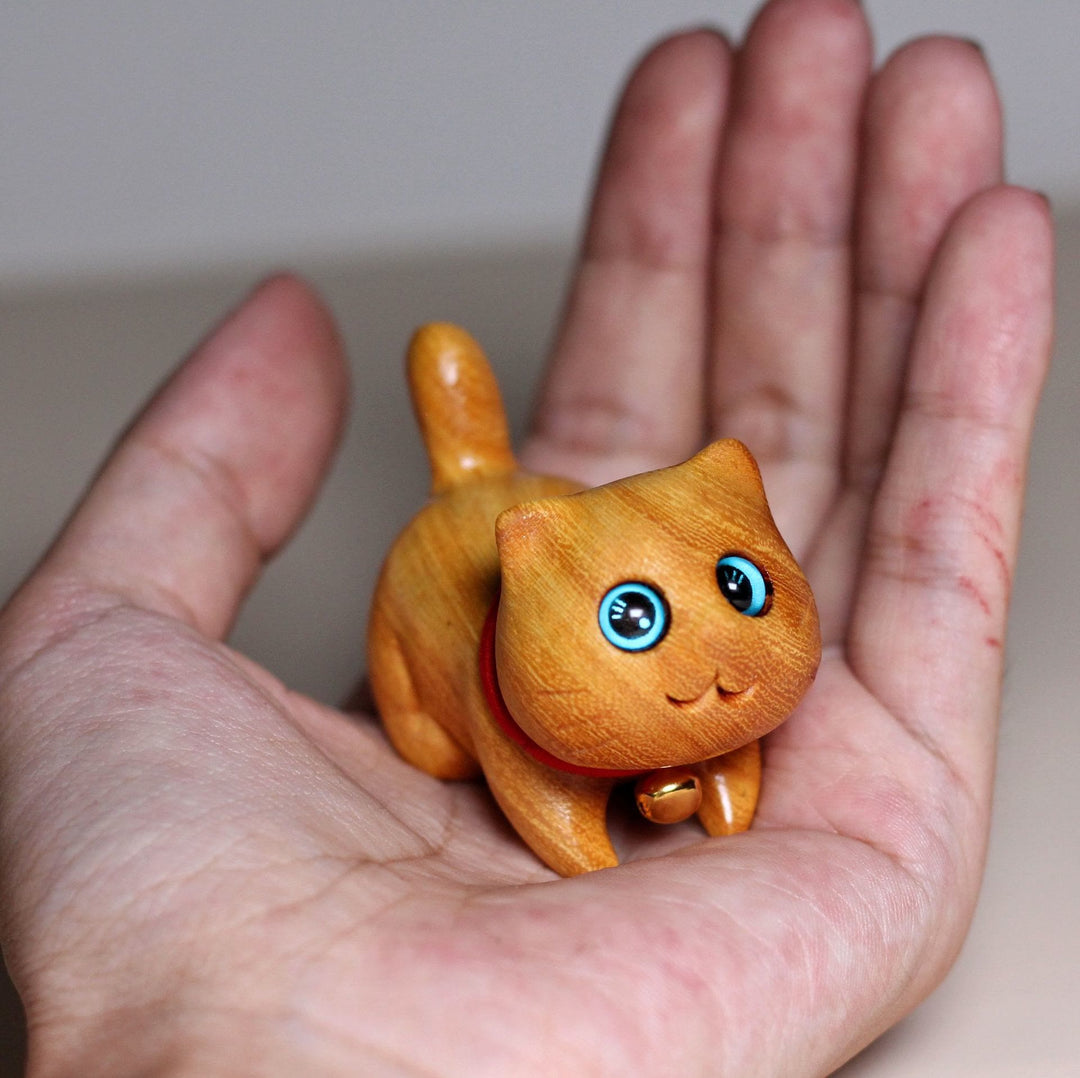 Buddha Stones Mini Sandalwood Carved Lucky Confident Cat Healing Decoration - 2.37*1.57*1.38 in (6*4*3.5 cm) - image 4