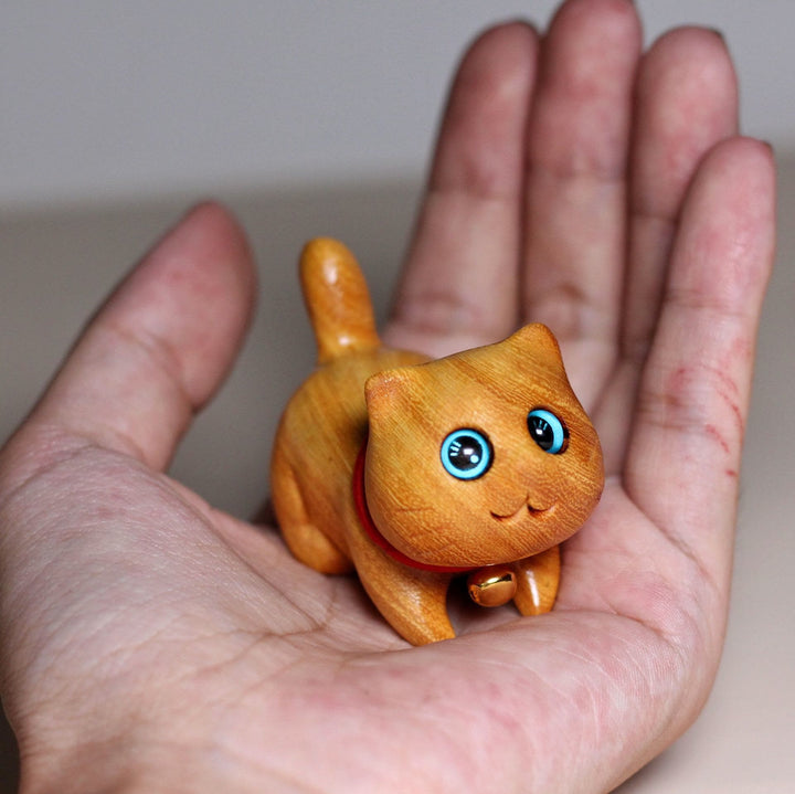 Buddha Stones Mini Sandalwood Carved Lucky Confident Cat Healing Decoration - 2.37*1.57*1.38 in (6*4*3.5 cm) - image 4