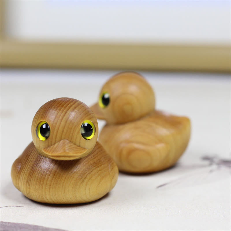 Buddha Stones Mini Thuja Sutchuenensis Wood Cute Duck Statue Prosperity Decoration