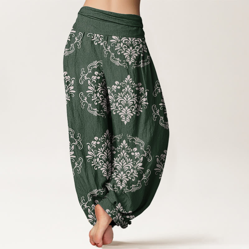 Buddha Stones Casual Symmetrical Floral Motifs Women's Elastic Waist Harem Pants - image 3