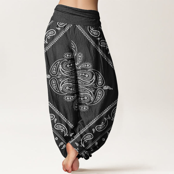 Buddha Stones Cotton Casual Floral Leaf Paisley Pattern Women's Elastic Waist Harem Pants - image 2