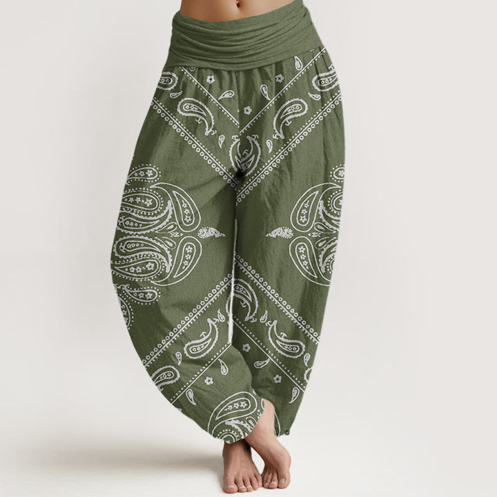 Buddha Stones Cotton Casual Floral Leaf Paisley Pattern Women's Elastic Waist Harem Pants - DarkSeaGreen - US22，UK/AU26，EU54 (6XL) - image 4
