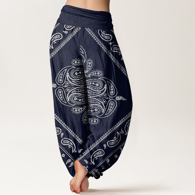 Buddha Stones Cotton Casual Floral Leaf Paisley Pattern Women's Elastic Waist Harem Pants - image 9